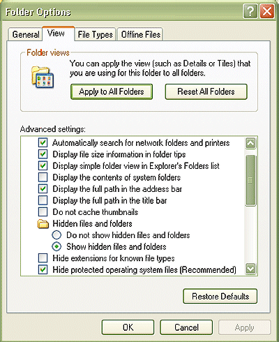 Picture of the List of Folder Options